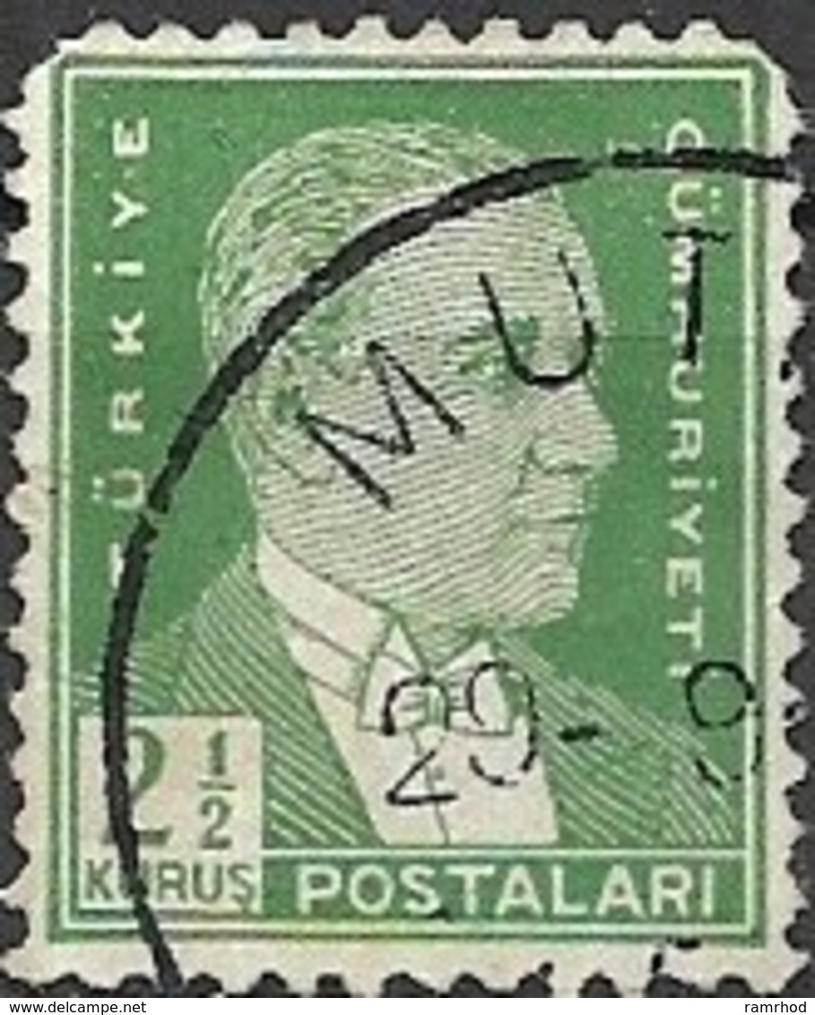 TURKEY 1931 Kemal Ataturk - 21/2k - Green  FU - Used Stamps