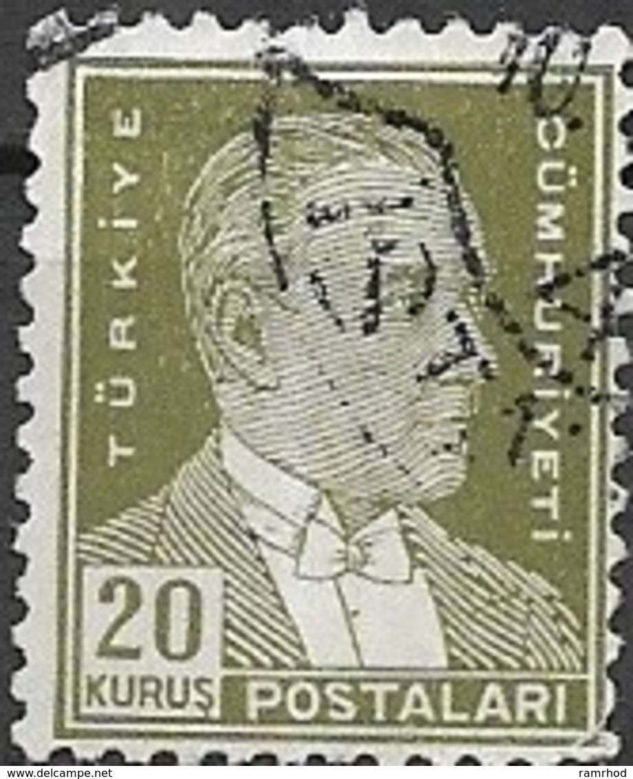 TURKEY 1931 Kemal Ataturk - 20k Green FU - Oblitérés