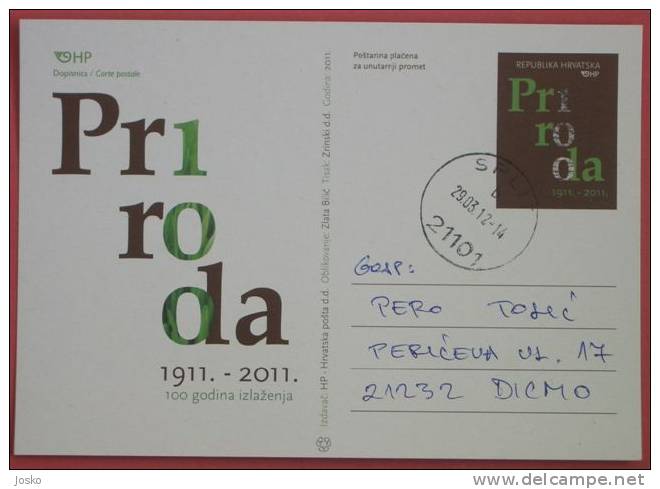 NATURE ( Croatia Postal Stationery ) "Priroda " Magazine For Popul. Of Natural Sciences Croatian Natural History Society - Nature