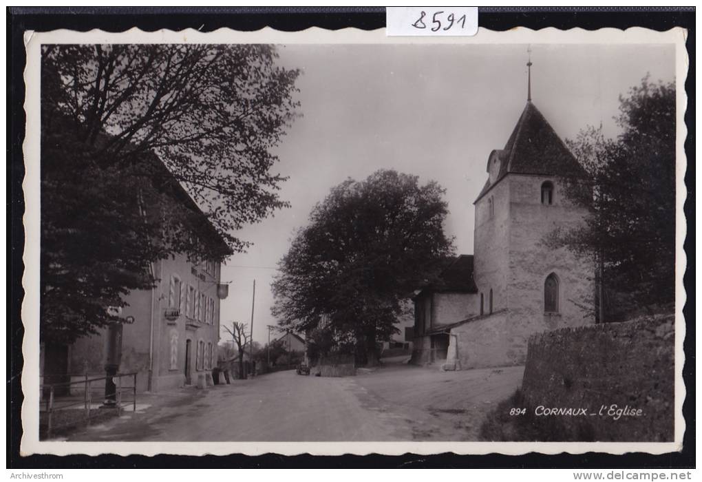 Cornaux - L'église Et L'Hôtel Du Soleil - Vers 1949 (8591) - Cornaux