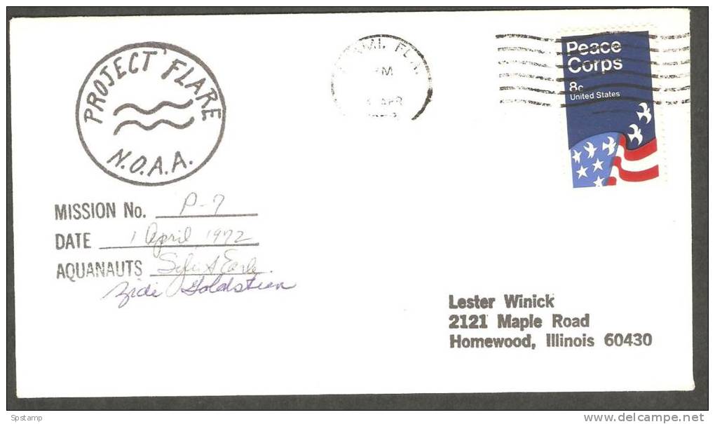 USA Oceanography 1972 Cover Project Flare NOAA - Mission P 7 , Signed Sylvia Earle Et Al - Schmuck-FDC