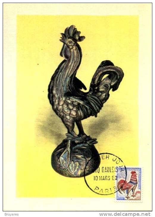 CP Premier Jour Avec Timbre Et Illust. "Coq Gaulois" Et Oblit.  PJ Paris 10.03.1962 - Hühnervögel & Fasanen