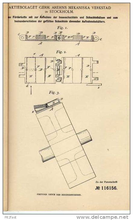 Original Patentschrift - Mekaniska Verkstad In Stockholm , 1900, Endlose Förderkette !!! - Machines