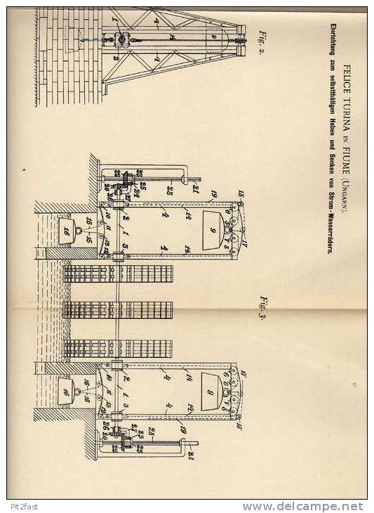 Original Patentschrift - F. Turina In Fiume / Rijeka , 1900, Wasserrad , Wassermühle , Mühle !!! - Other Plans
