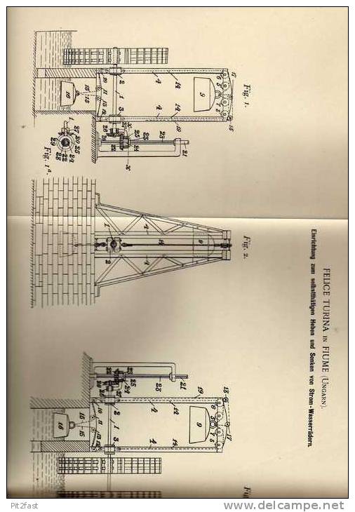 Original Patentschrift - F. Turina In Fiume / Rijeka , 1900, Wasserrad , Wassermühle , Mühle !!! - Andere Pläne
