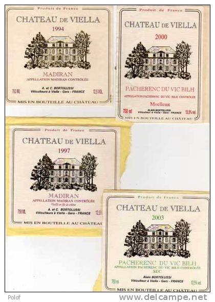 MADIRAN - Chateau De Viella - 4 Etiquettes : 1994 - 1997 - 2000 - 2003  (38924) - Madiran