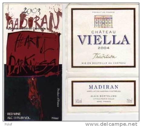 MADIRAN - Chateau De Viella - - Hearth -  2 Etiquettes :  2003 - 2004 - Bortolussi   (38926) - Madiran