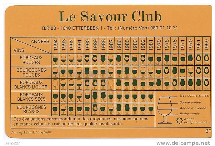 Carte Des Millésimes Du Savour Club, 1961-1994 - Alcohol