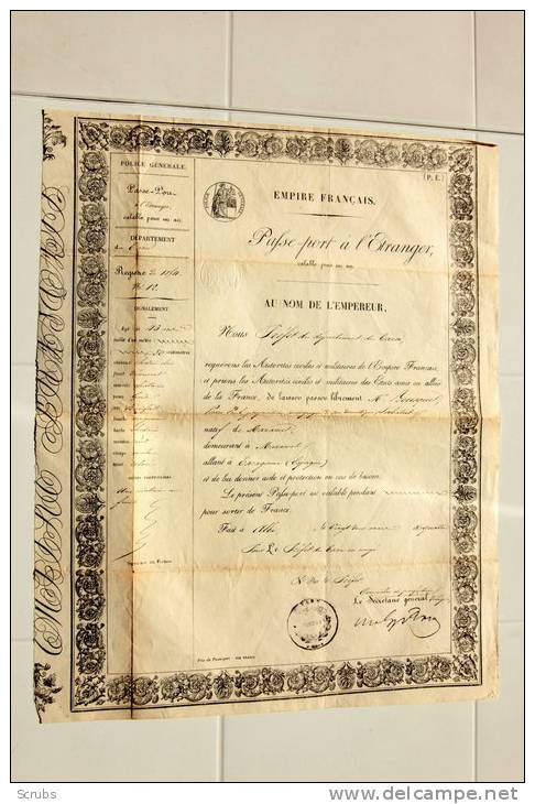 Passe Port Du 2nd Empire  1854 - Diploma's En Schoolrapporten