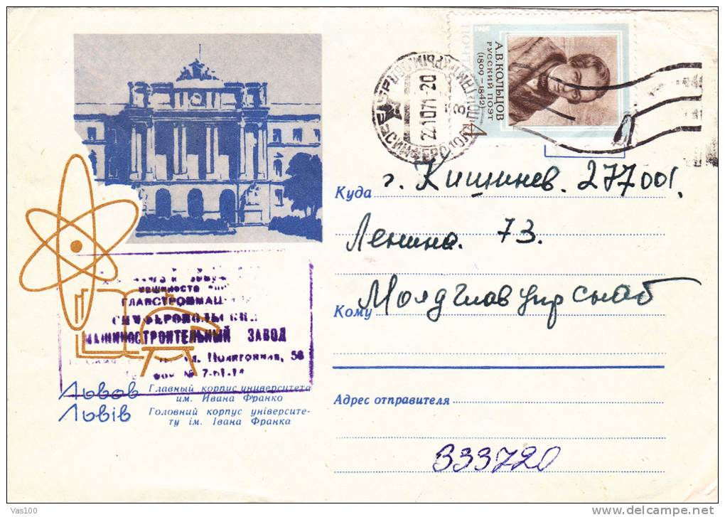 ATOM, 1971, COVER STATIONERY, ENTIER POSTAL, SENT TO MAIL, RUSSIA - Atom