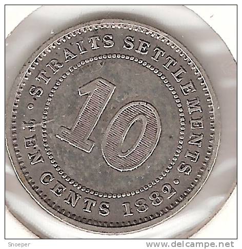 *Straits Settlements 10 Cents 1882 H  Km 11  Vf+ Look !!!!catalog Val 90$ - Maleisië