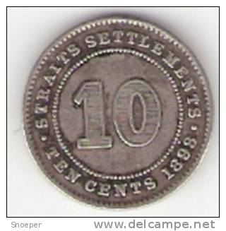 *Straits Settlements 10 Cents 1893 Km 11  Vf+ Look !!!! - Maleisië