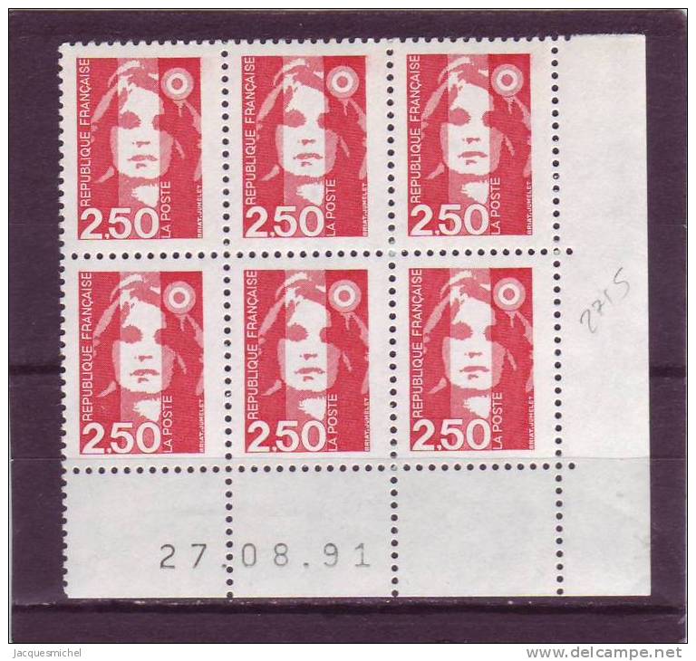 N° 2715 - 2,50F   Marianne De BRIAT -  RGR 1 - 1° Tirage Du  22.08 Au 24.10.91 -  27.08.1991 - - 1980-1989