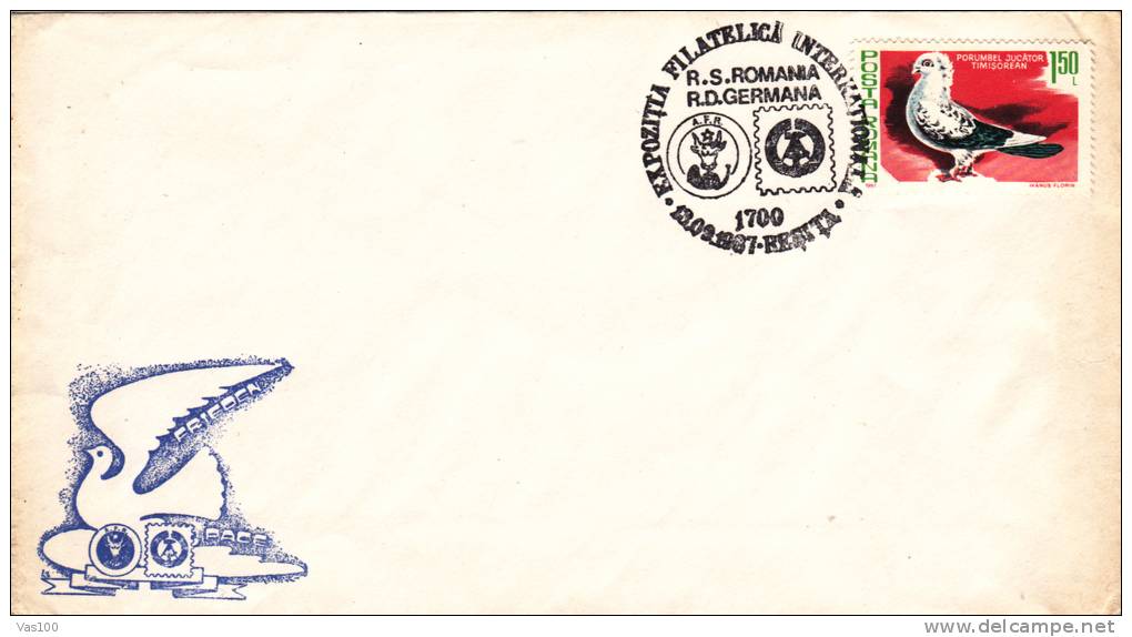 PIGEON, DOVE, 1967, SPECIAL COVER, OBLITERATION CONCORDANTE, ROMANIA - Tauben & Flughühner