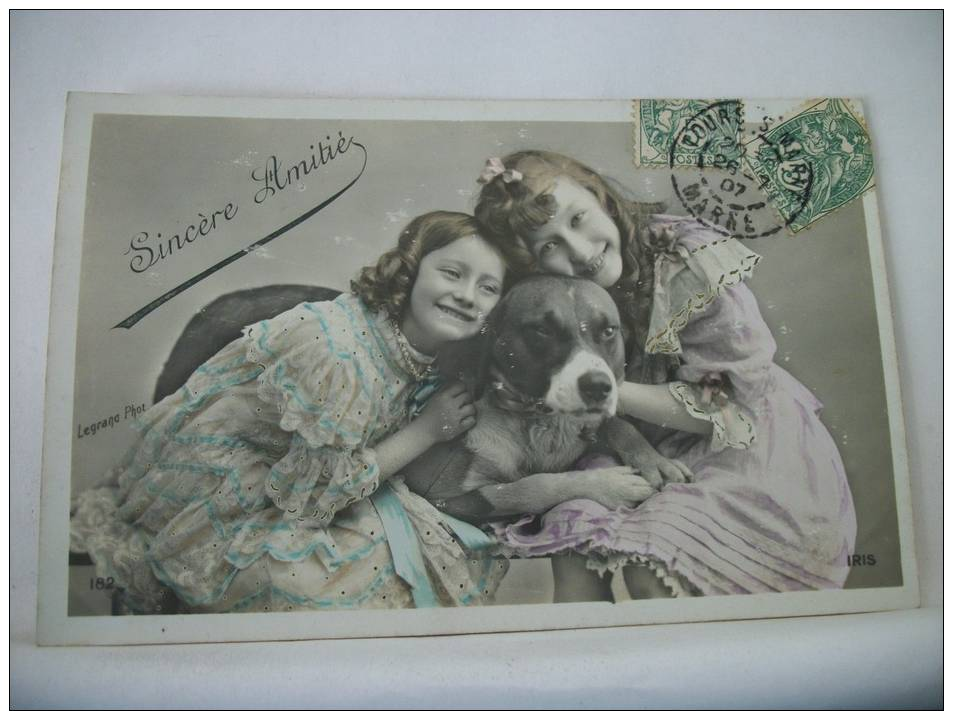 2 FILLETTES ET LEUR GROS CHIEN - 1907 (EDITION IRIS N° 182) - Perros