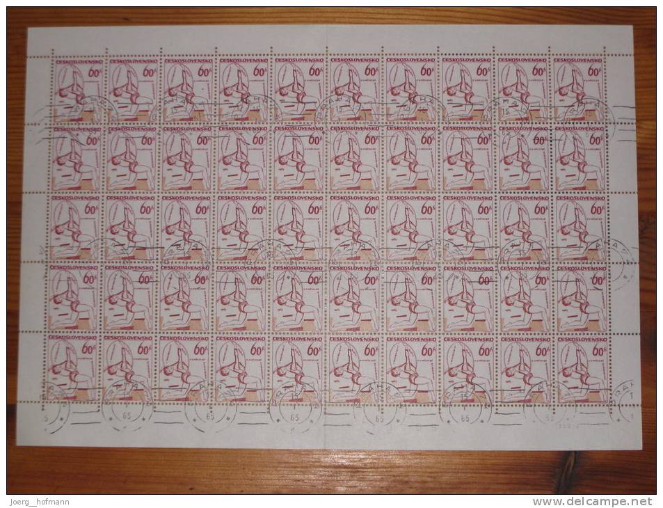 CSSR Ceskoslovensko Sheet Bogen Turnen Reifen Sport Gest. Used 60 H Stempel 15.1.1965 Praha Prag Druckereizeichen - Blocks & Sheetlets