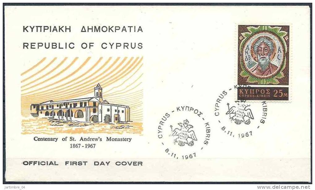 1967 CHYPRE 295 Monastère, Mosaïque, FDC - Lettres & Documents