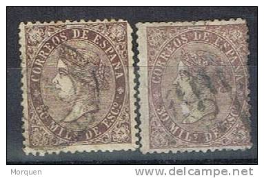 Sellos 50 Milesimas Isabel II 1867, Variedad Color,  Num 98-98a º - Used Stamps