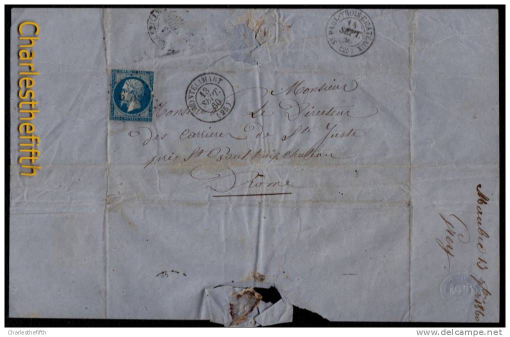 1860 LETTRE TIMBREE DU MONASTERE DE MAUBEC ( MONTELIMART ) RAPPEL COMMANDE DE PIERRES AU CARRIERES DE Ste JUSTE !! - Historische Dokumente