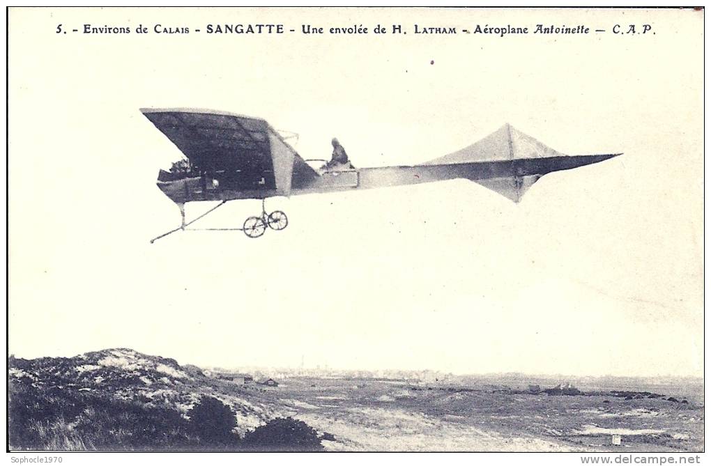 NORD PAS DE CALAIS 62 Environs De Calais - SANGATTE - ENVOLEE HUBERT LATHAM AEROPLANE ANTOINETTE Carte TOP - Rareté - Sangatte