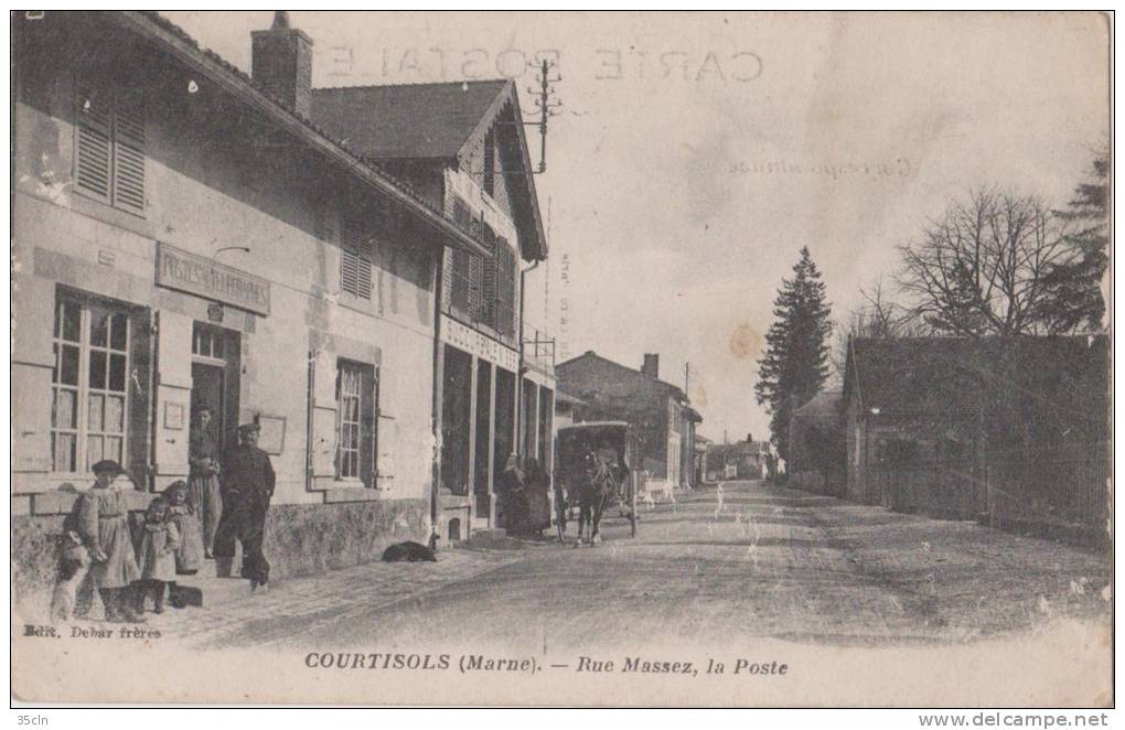 COURTISOLS ( Marne )  -  Rue  Massez,  La  Poste  -  Attelage, Personnages ( Carte  Animée ). - Courtisols