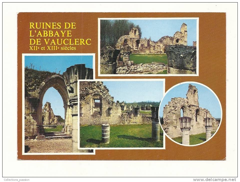 Cp, 02, Vauclerc, Les Ruines De L'Abbaye, Multi-Vues, Voyagée 1989 - Autres & Non Classés