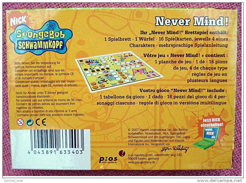 Spongebob Schwammkopf Spiel  "NEVER MIND!"  ( Mensch ärgere Dich Nicht ) - Denk- Und Knobelspiele