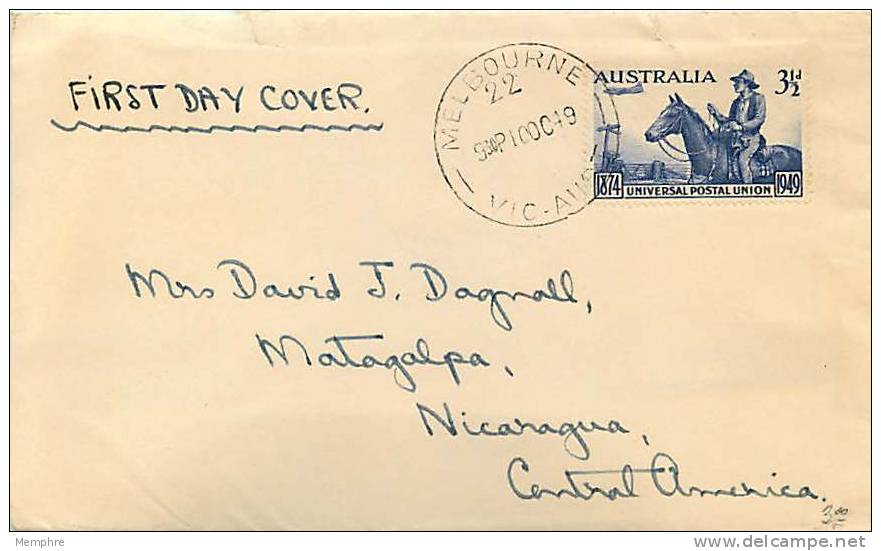 1949  UPU 75th Ann.  FDC To Nicaragua - FDC