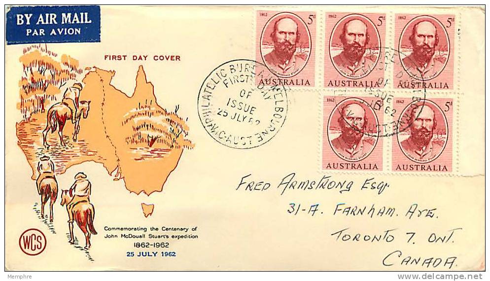 1962  John McDouall Stuart  Wesley   FDC Addressed To Canada - FDC
