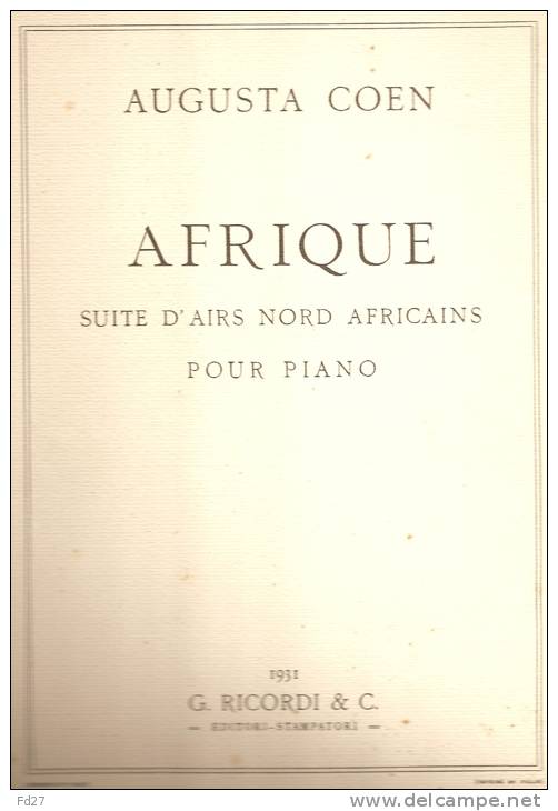 PARTITION D'AUGUSTA COEN: AFRIQUE - SUITE D'AIRS NORD AFRICAINS POUR PIANO - A-C