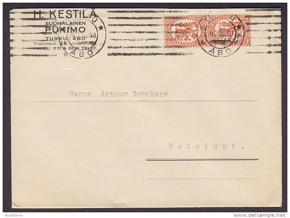 Finland H. KESTILÄ Soumalinen Pukimo TURKU (Åbo) 1926 Cover To HELSINKI 1 M Pair (2 Scans) - Covers & Documents