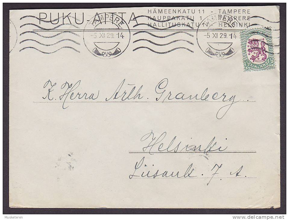Finland PUKU-ATTA, TAMPERE (Tammerfors) 1929 Cover To HELSINKI (2 Scans) - Lettres & Documents