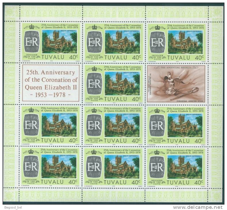 TUVALU - MNH/*** LUXE NEUF - 1978 - 25TH CORONATION ANNIV. ELIZABETH II SHEETS - SG 89-92 Mi 69-71 Yv 69-72 Lot 5910 - Tuvalu