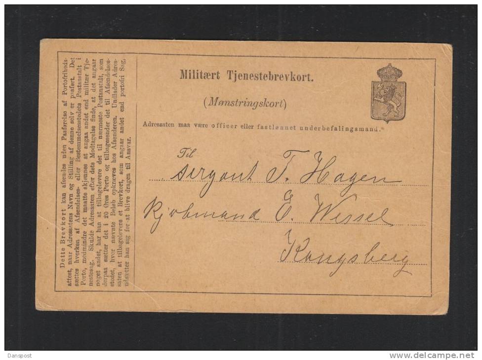 Norway Military Stationery 1893 - Postal Stationery