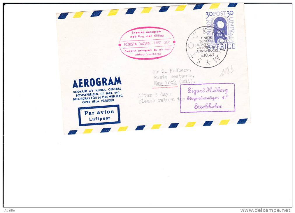 A1183   AEROGRAM  1949 - Lettres & Documents