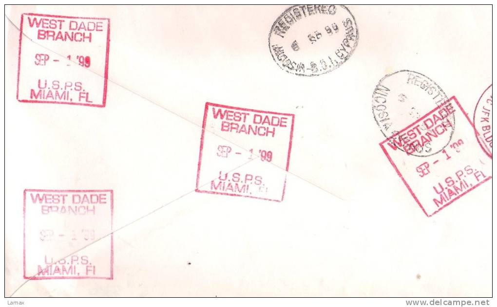USA TO  COVER - RED CANCELLATION  REGISTERED AIRMAIL -(5950-52) - Briefe U. Dokumente