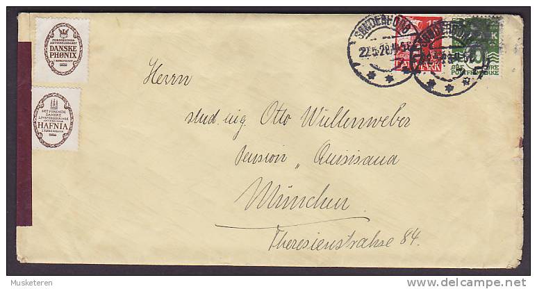 Denmark SØNDERBORG (Sonderburg) Alsen 1928 Cover Commercial Labels / Vignettes R1 + R2 (3 Scans) - Lettres & Documents