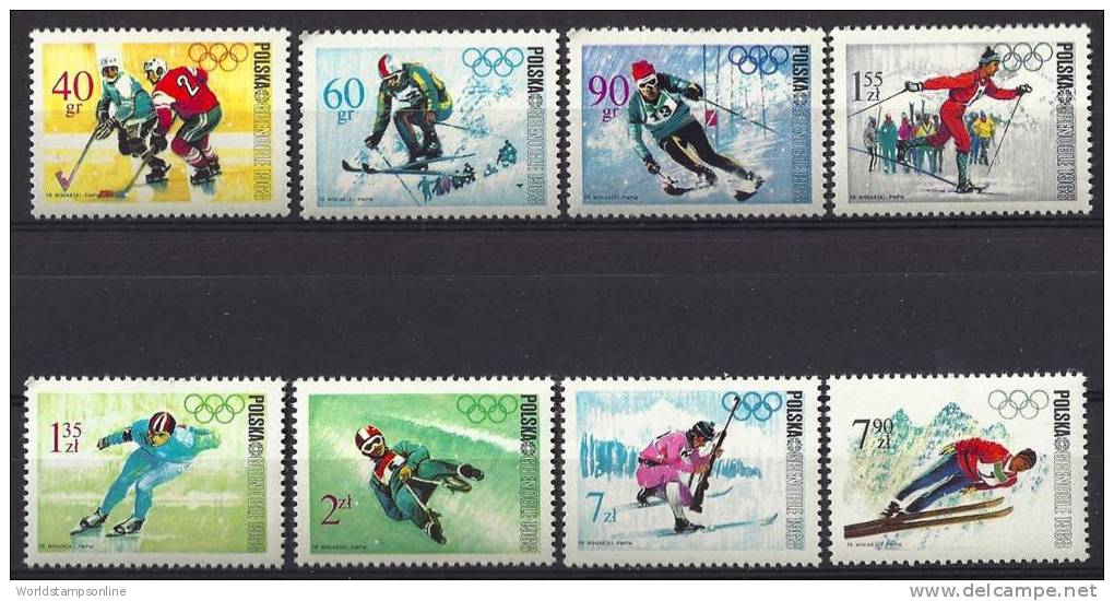 Poland, Year 1968, Mi 1820-1827, Winter Games Grenoble, MNH ** - Hiver 1968: Grenoble