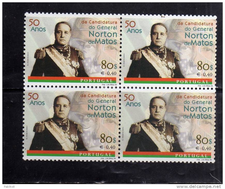 PORTOGALLO - PORTUGAL 1999 NORTON DE MATOS MNH QUARTINA - Used Stamps