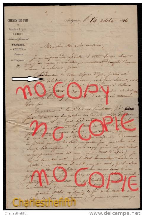 RRRRR - LETTRE 1846 !!! GRIFFE ET TAMPON CHEMIN DE FER DE MARSEILLE A AVIGNON - TALIBOT - LIRE EXPLICATION SVP !! - 1801-1848: Précurseurs XIX