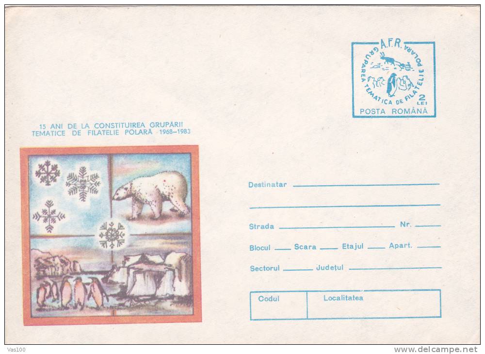 POLAR BEAR, PINGUINS, POLAR PHILATELY, 1983, COVER STATIONERY, ENTIER POSTAL, UNUSED, ROMANIA - Ours