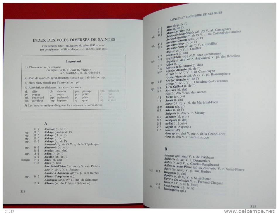 SAINTES ET L HISTOIRE DE SES RUES AVEC PLAN EDIT SOCIETE ARCHEO ET HIST EN 1992