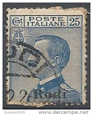 1912 EGEO RODI USATO EFFIGIE 25 CENT - RR10108 - Egée (Rodi)