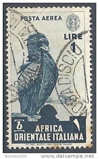 1938 AOI USATO SOGGETTI VARI POSTA AEREA 1 LIRA - RR10122 - Africa Oriental Italiana
