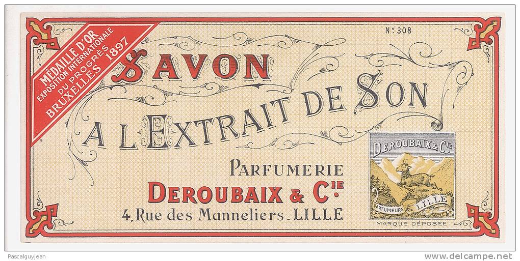 ETIQUETTE SAVON PARFUMERIE DEROUBAIX - LILLE - Etichette