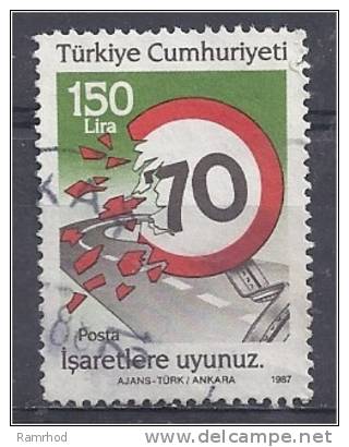 TURKEY 1987 Road Safety. - 150l. Broken Speed Limit Sign And Road FU - Used Stamps