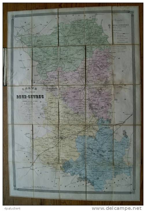 Grande Carte Routière DEPARTEMENT DES DEUX-SEVRES 1861 NIORT Parthenay Bressuire Melle - Strassenkarten