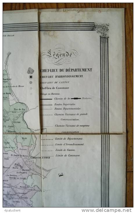 Grande Carte Routière DEPARTEMENT DES DEUX-SEVRES 1861 NIORT Parthenay Bressuire Melle - Strassenkarten