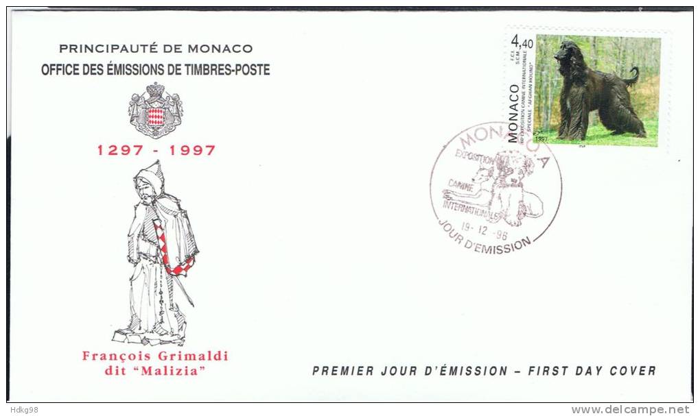 MC+ Monaco 1996 Mi 2330 FDC Hundeausstellung - Cartas & Documentos