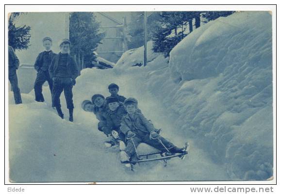 Enfants En Luge Bobsleigh  Timbrée Verrieres 1909 Series 1143  4 - Les Verrières